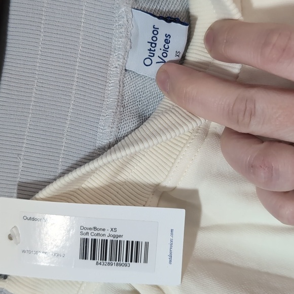 NWT Outdoor Voices DOVE bone XS Soft Cotton Joggers multi color ribbed ankles - Picture 3 of 5